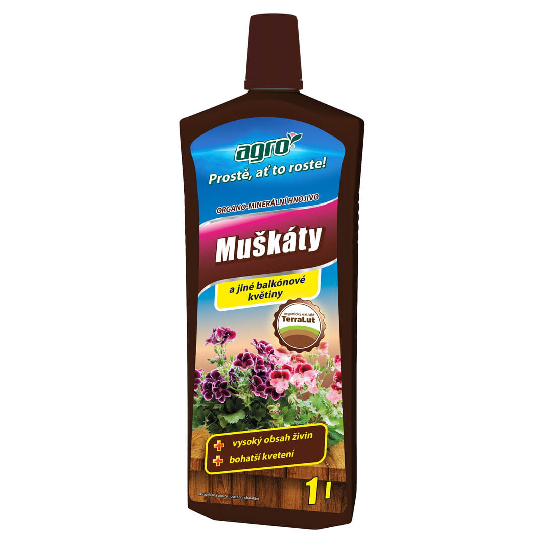Kvapalné hnojivo om muškáty a iné balkónové kvety agro 1l | záhradníctvo garden team Kvapalné hnojivo om muškáty a iné balkónové kvety agro 1l