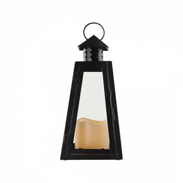 Led dekorácia lampáš čierny vnútorný, hranatý, vo vzhľade vintage 3x AAA