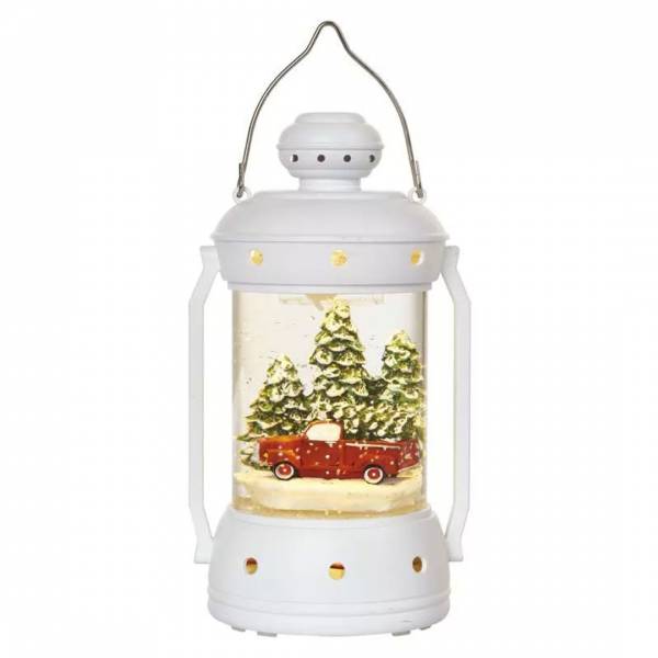 Led dekorácia vianočný snežný lampáš biely, vnútorný, teplá biela, s časovačom, 3x AA