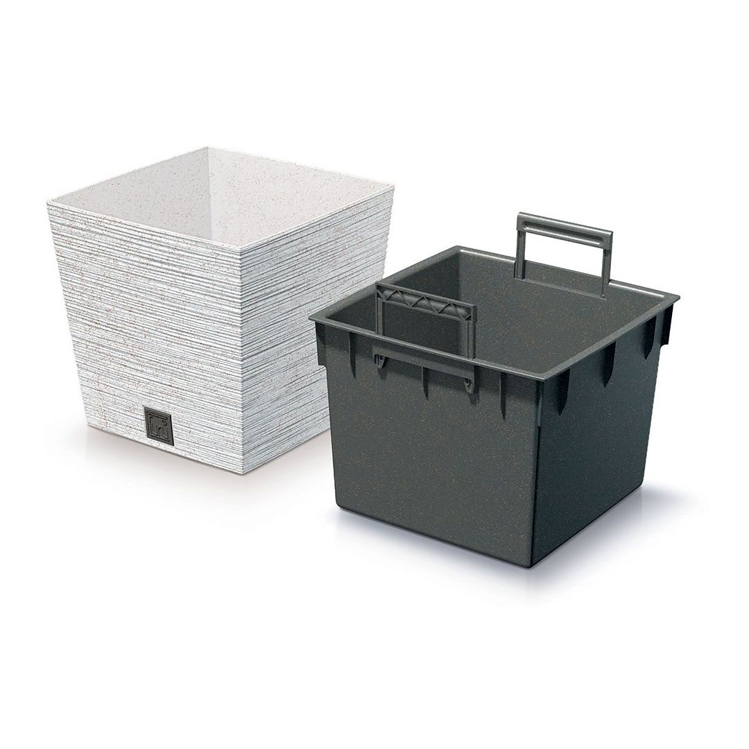 Kvetináč furu square low eco wood biely s vkladom | záhradníctvo garden team Kvetináč furu square low eco wood biely s vkladom