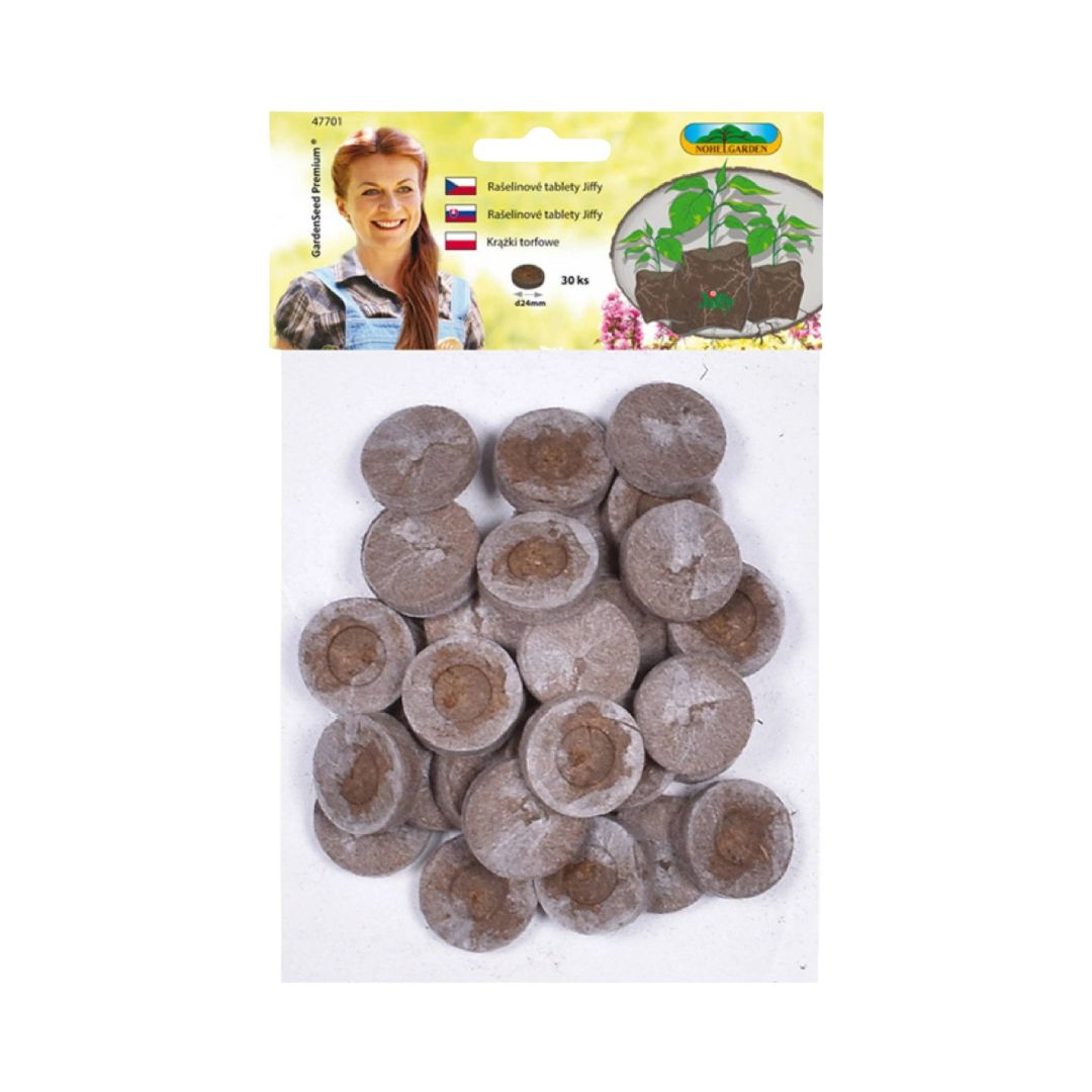 Rašelinové tablety jiffy nohel garden 24 mm, 30 ks | záhradníctvo garden team Rašelinové tablety jiffy nohel garden 24 mm 30 ks