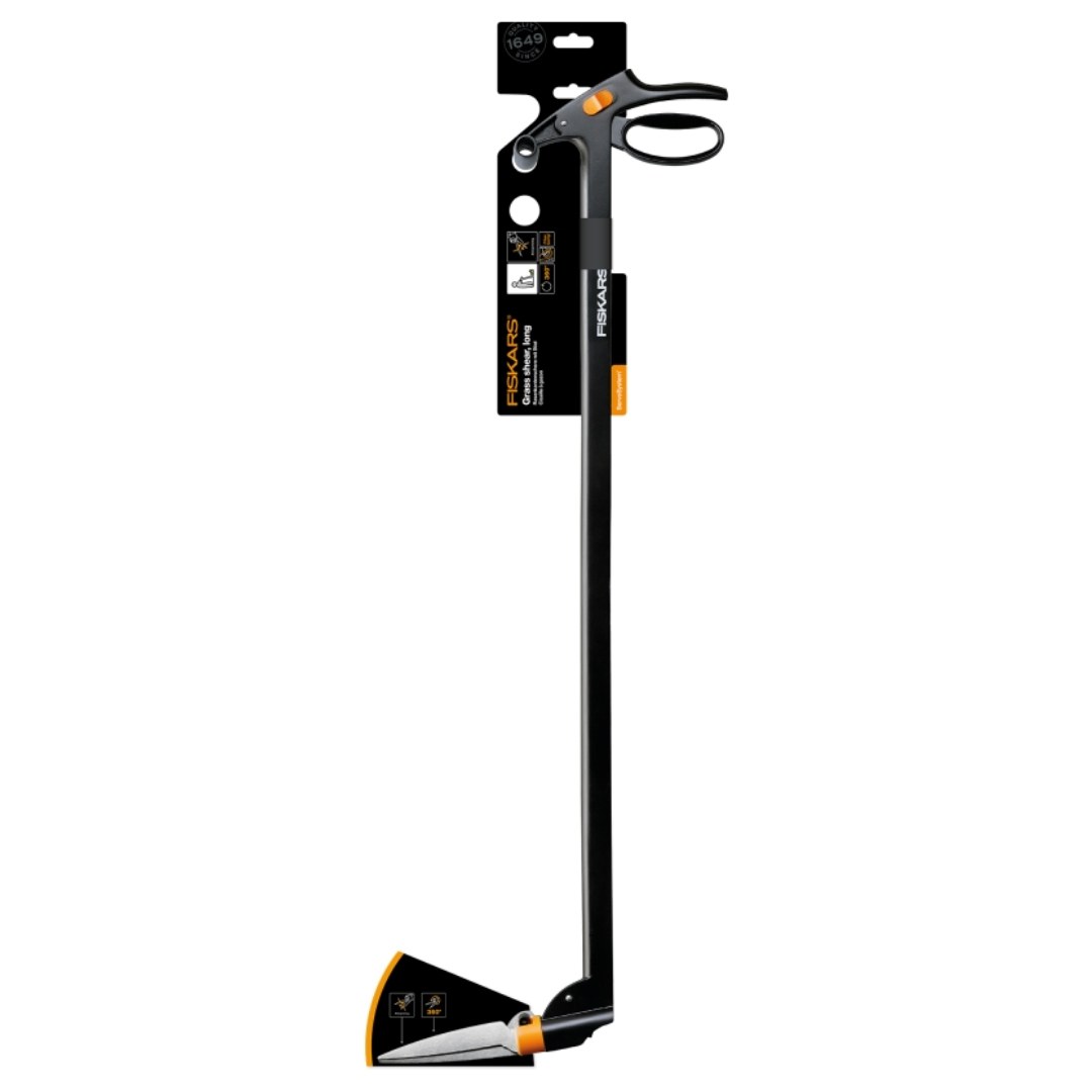 Dlhé nožnice na trávu fiskars servo gs46 01 | záhradníctvo garden team Dlhé nožnice na trávu fiskars servo gs46 s ergonomickou čiernou rukoväťou a otočnou čepeľou