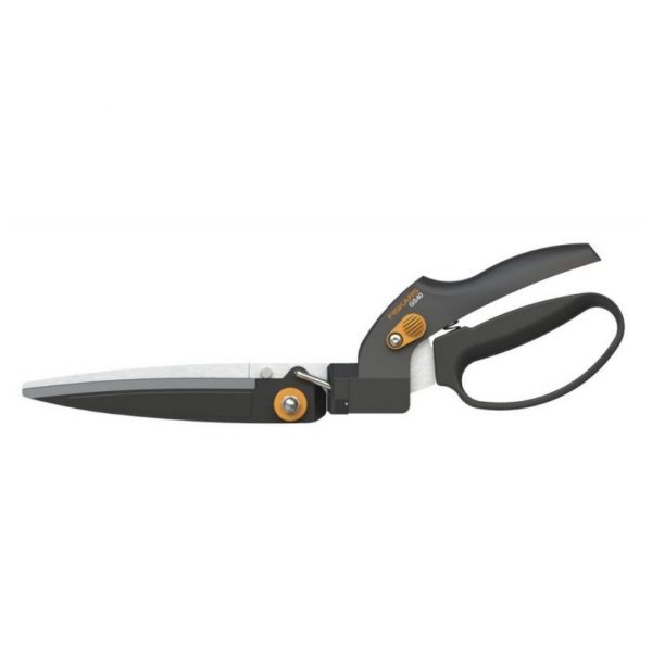 Nožnice na trávu fiskars smartfittm gs40 01 | záhradníctvo garden team Čierne záhradné nožnice na trávu fiskars smartfittm gs40 s otočnou čepeľou a oranžovým detailom