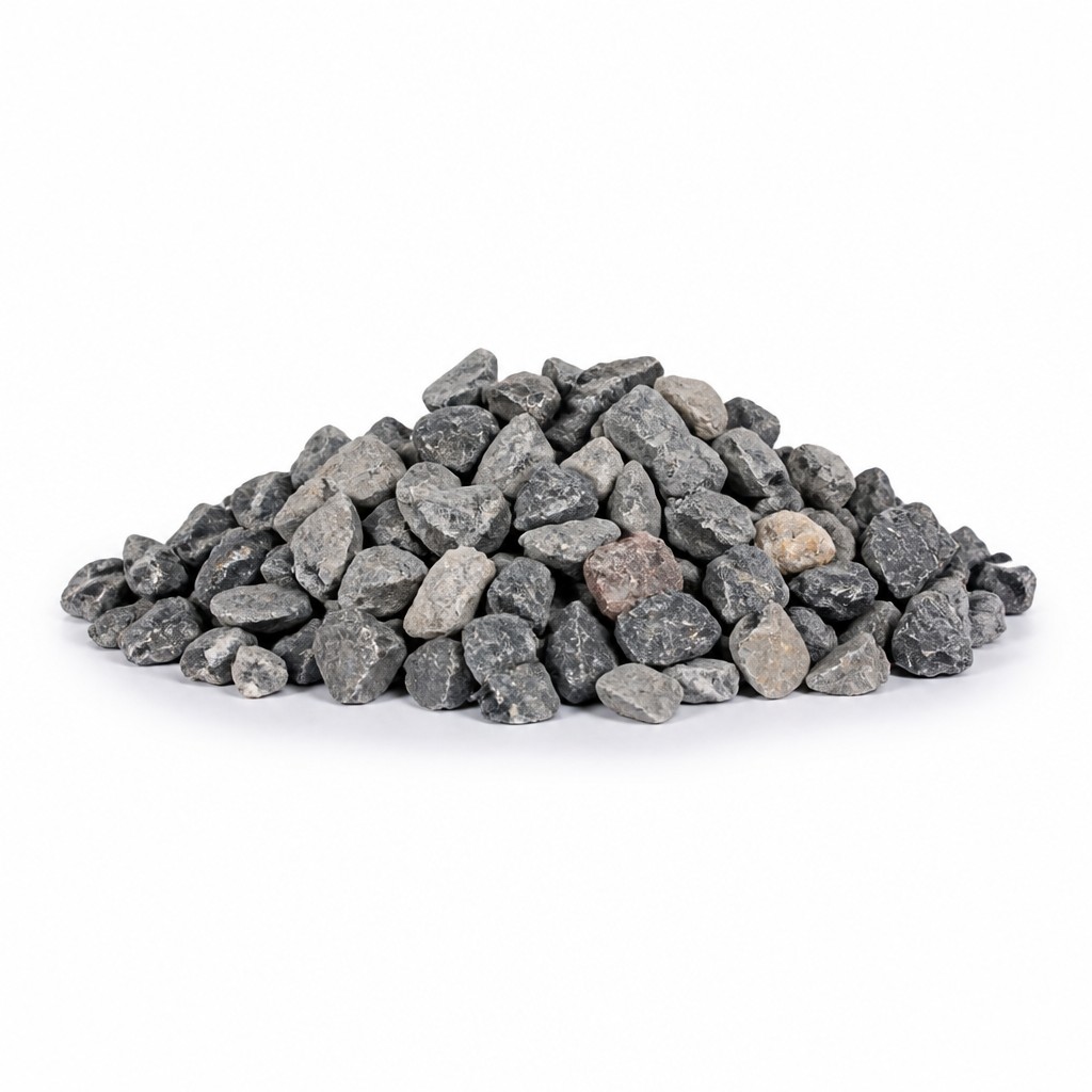 Dekoračný štrk bazalt 01 | záhradníctvo garden team Pile of small gray gravel stones on a white background