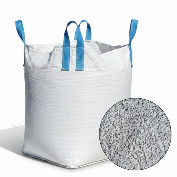Sivý dekoračný štrk Bardiglio vo veľkom balení big-bag s detailným náhľadom na jemnú štruktúru kamienkov.